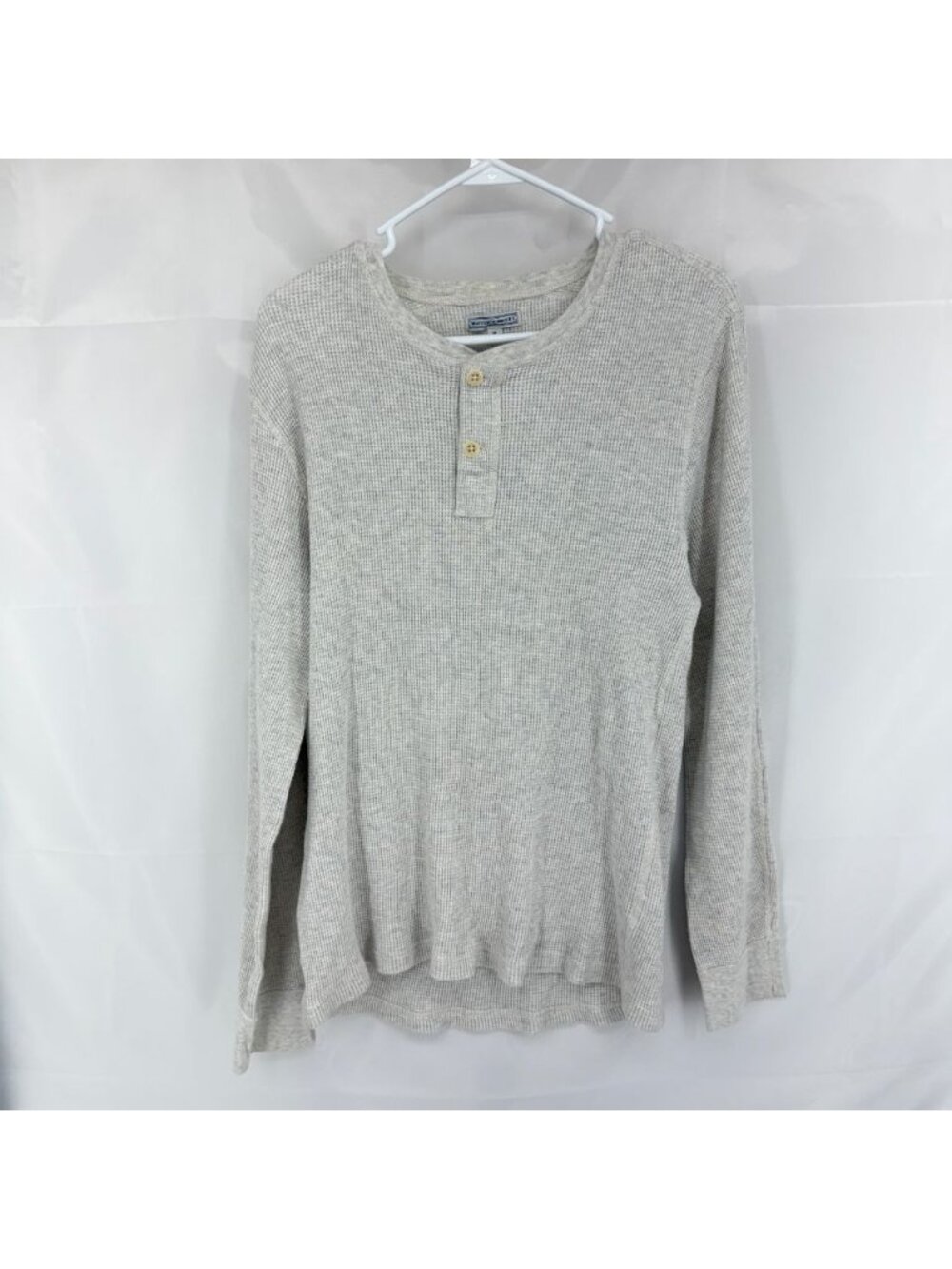 Wallace & Barnes Men M Thermal Henley Shirt Waffle Knit Long Sleeve Gray Casual